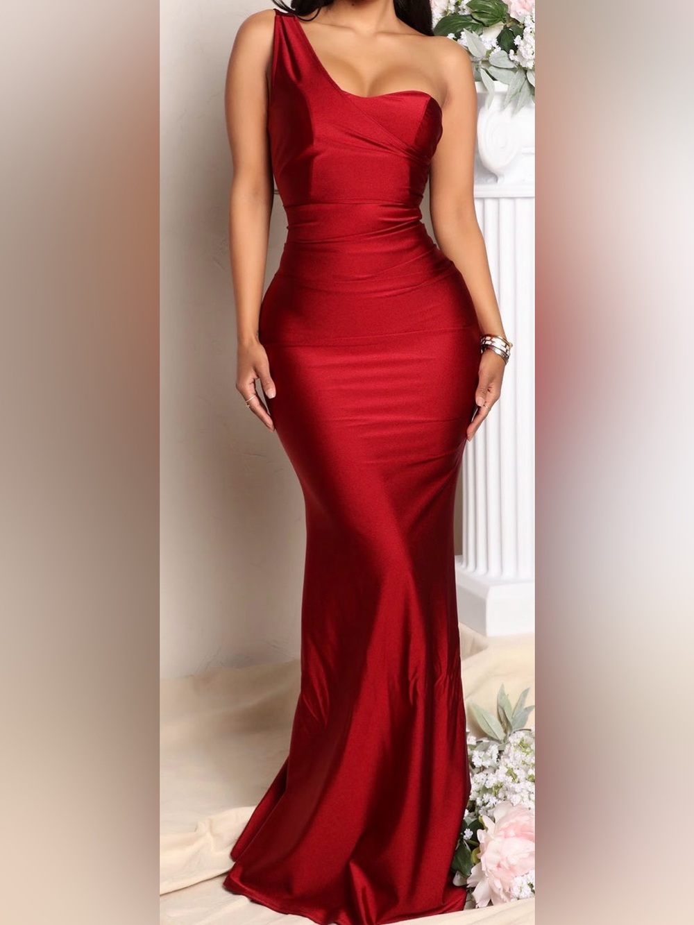Fashion Nova Wine Satin Maxi Dress
